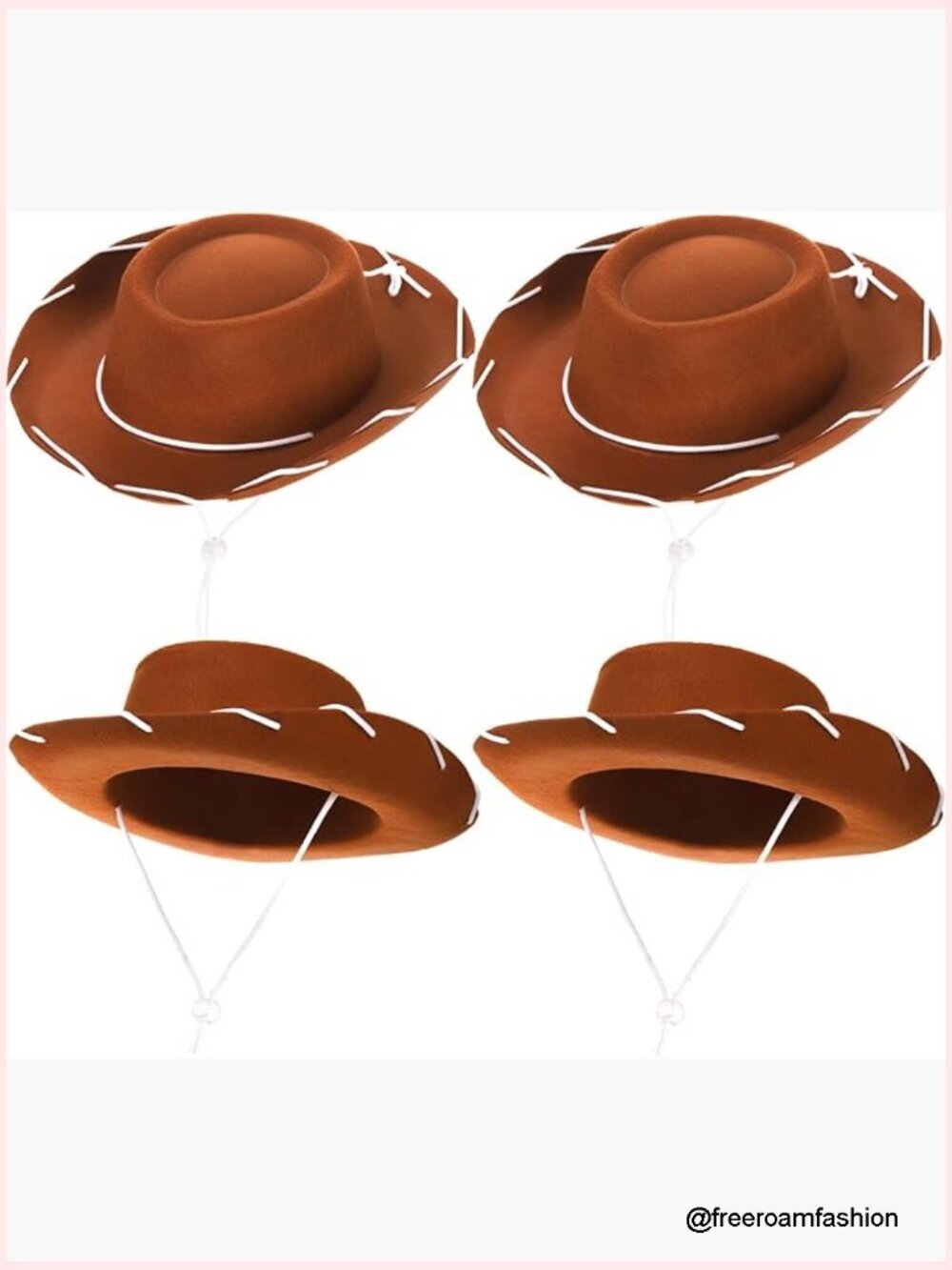 4 Pack Felt Cowboy Hats with Neck Drawstring, Costume Accessories for Dress Up